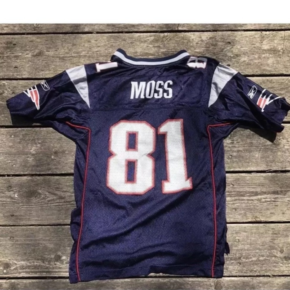 Vtg RANDY MOSS NEW ENGLAND PATRIOTS YOUTH PATS JERSEY SIZE YOUTH LARGE 14/16